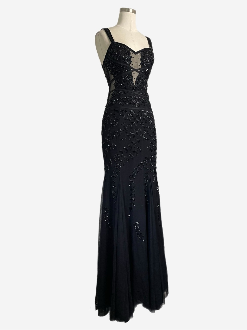 Cache black floral beaded sheer mesh paneled mermaid ball gown dark fairy XS - Picture 3 of 14